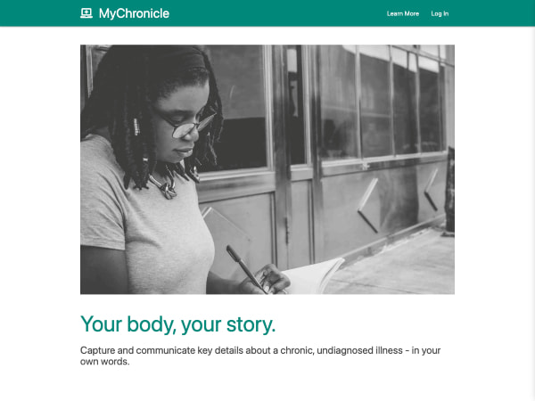 Screenshot of a health-related website, featuring introductory text and an image of a Black woman writing in a journal